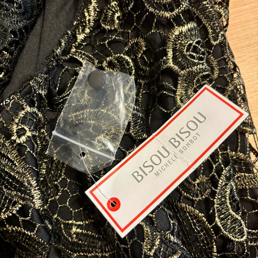 NWT Bisou Bisou Women's Dress 12 Black & Gold Sheath Lace Overlay - Picture 14 of 16